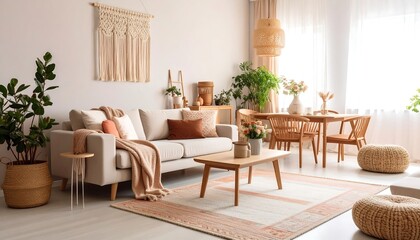 Obraz premium Cozy, light-filled living room with warm tones
