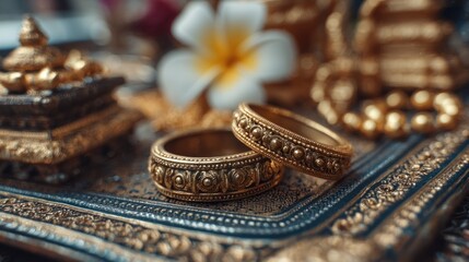 Naklejka premium Golden adornments on a rich textile display