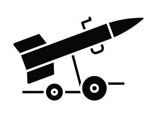 Black Silhouette of Missile on Launcher with Wheels Vector Graphic Design