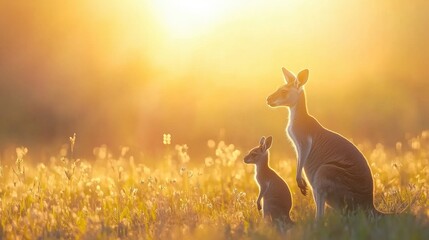 Mother and baby kangaroo in the wild
