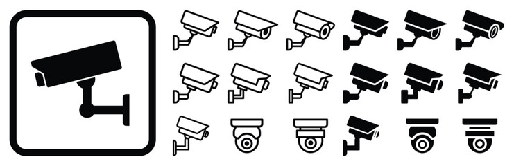 Diverse Collection of Black Surveillance Camera Icons for Security Use