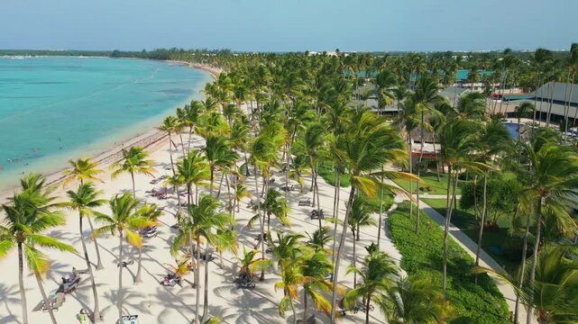 Beachfront Paradise with turquoise water and Palms in Punta Cana - Aerial View