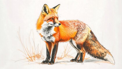 Obraz premium Colored pencil drawing of a fox