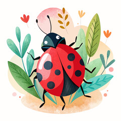 vector illustration of ladybug, side profile, watercolor