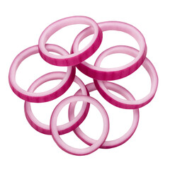 Obraz premium Red onion rings isolated on white background for fresh vegetable ingredient and healthy food recipe concepts