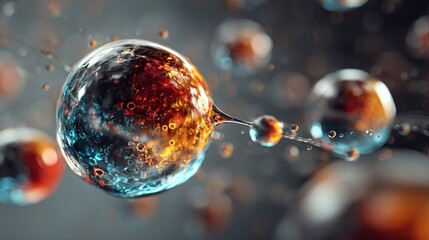 Abstract representation of microscopic cellular interaction with vibrant color tones