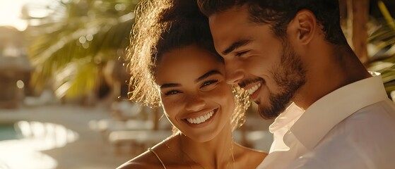 Romantic Couple Portrait by Poolside Tropical Getaway
