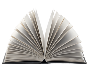 Open book with white pages fanned out against a black background creating a sense of knowledge and learning