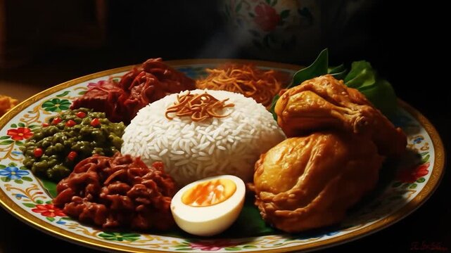 Delicious Nasi Lemak: Aromatic Rice with Chicken, Egg, and Sambal