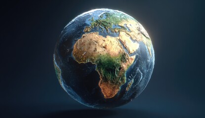 Fototapeta premium Earth globe, continents, detailed view, dark background, environmental concept