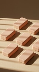 Fototapeta premium Minimalist Peach-Colored Objects in Sunlight on Beige Background