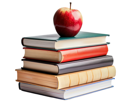 Stack of books with a red apple atop