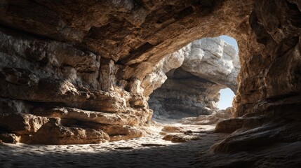 Sunlit Cave Entrance: A Breathtaking Coastal Rock Formation