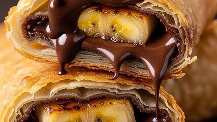 Delicious Fried Banana and Chocolate Dessert with Dripping Sauce - Powered by Adobe