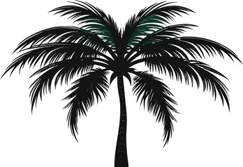 Isolated silhouette of a tropical palm tree against a summer sky