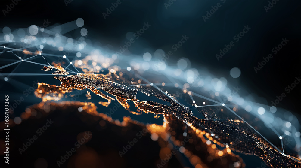 Aufkleber global network connections: an illuminating portrayal of earth, enveloped in a network of interconne