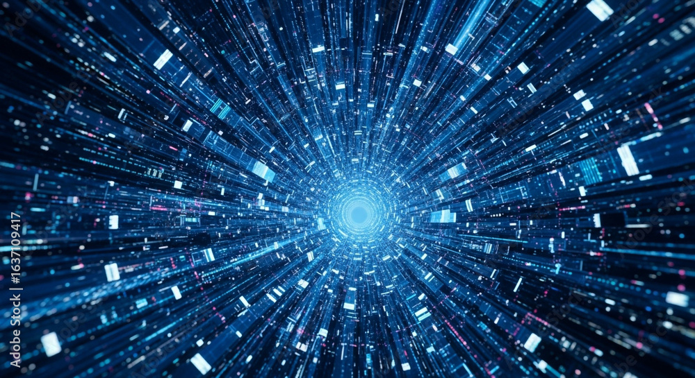 Poster abstract technology background digital data stream network tunnel futuristic cyberspace connection