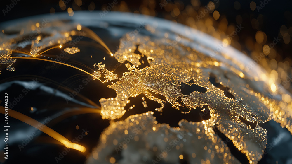Poster global connectivity: illuminated pathways across the earth, symbolizing the interconnected world in 