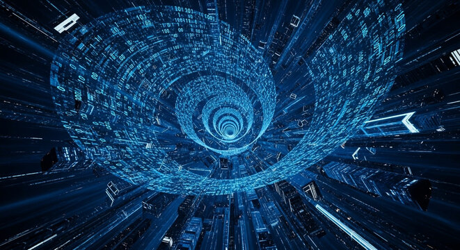 Abstract data tunnel binary code digital technology background future internet network connection concept