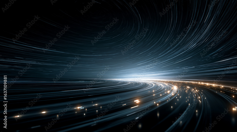 Aufkleber digital highway: this image features a dynamic digital stream of lights, suggesting the flow of data