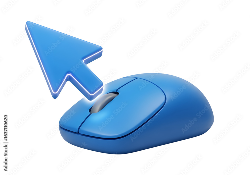 Fototapete mouse and arrow computer cursor technology icon illustration design mouse click 3d icon. blue pc com