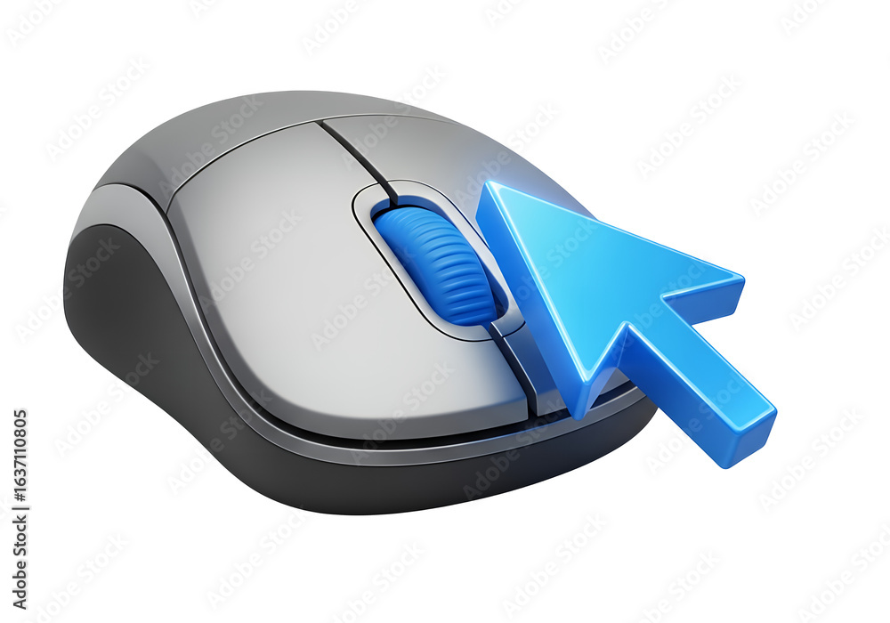 Fototapete computer mouse isolated on white background with wireless technology and cursor pointer mouse click 