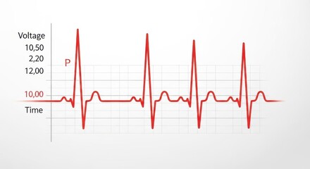 Clean Medical Illustration of a Red EKG Heartbeat on a Labeled Graph