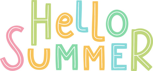 hello summer text colorful hand drawn illustration