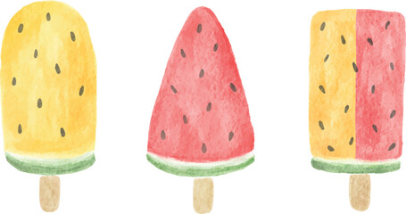 watercolor popsicle ice cream watermelon summer food illustration