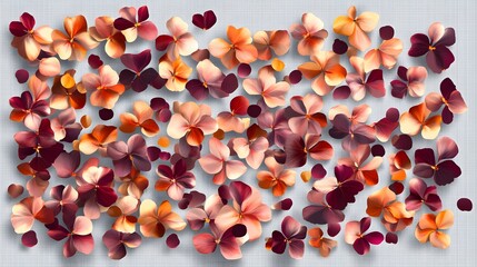 AI Art: Scattered Autumn Pansy Petals on Grey Background