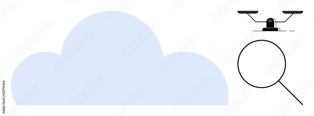 Poster large cloud with magnifying glass emphasizing observation and scale symbolizing fairness. ideal for 