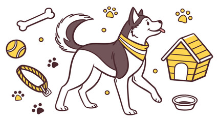 Silly  Siberian Husky with with a scarf, set in a charming National Dog Day theme – Best Friend Fido color vector art