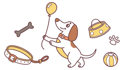 Cute Dreamy  Dachshund, accessorized with with a balloon, in a National Dog Day world – Best Friend Fido palette vector