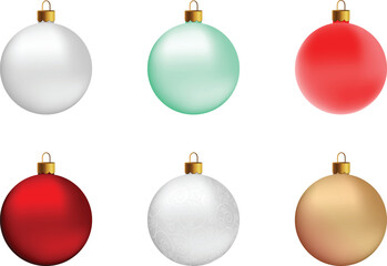 Vector. 3d Christmas decorative balls isolated on white background. Holiday decorations. Xmas tree ornaments collection.