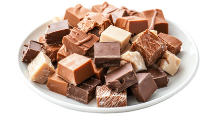 Assorted chocolate squares on a white plate