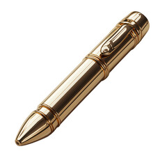 Elegant golden fountain pen with intricate detailing isolated on transparent background