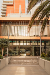 Fototapeta premium Modern office building with cafe on ground floor