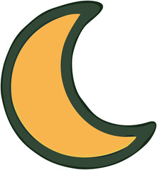 Illustration of a crescent moon shape with a yellow interior and a dark green outline, set against a white background.