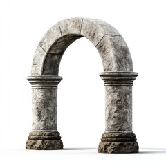 Obraz premium Ancient stone archway with weathered texture and classical architectural details on a white background