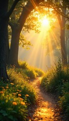 Serene landscape bathed in golden sunlight, evoking feelings of peace, transcendence, and connection to a higher power Perfect for themes of faith, hope, and spiritual awakening , harmony, faith