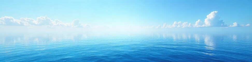 Serene ocean horizon view, calm water reflecting the sky, endless expanse of blue Perfect for travel, nature, and tranquility themes , vastness, clear sky, nautical