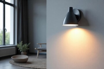Sleek Slate Gray Lighting Fixture Illuminates Minimalist Interior, Casting Soft Shadows ? Perfect for Architectural and Home Decor Projects