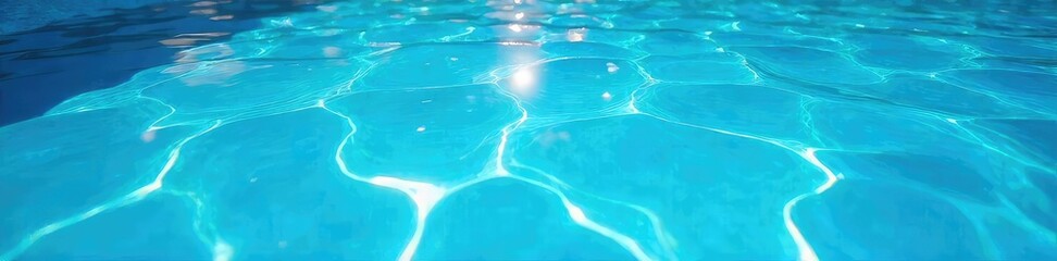 Sparkling Blue Swimming Pool Water Shimmering Under Summer Sun Perfect for Relaxation and Refreshing Dips on a Hot Day, Ideal for Summer Vacation and Holiday Themes
