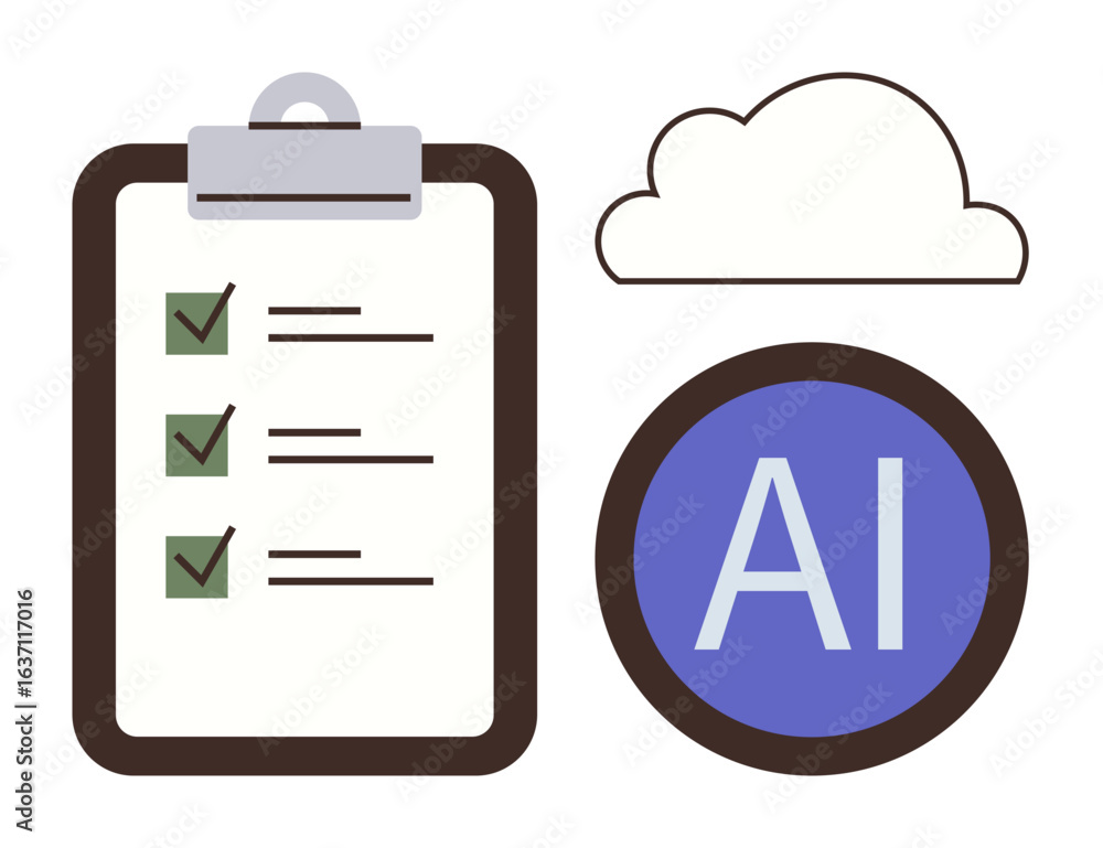 Poster clipboard with checklist, cloud, ai emblem. ideal for productivity, automation, cloud computing, ai 