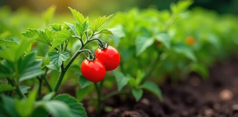Lush Garden Tomatoes Vibrant Red Tomatoes Ripening on Healthy Green Plants