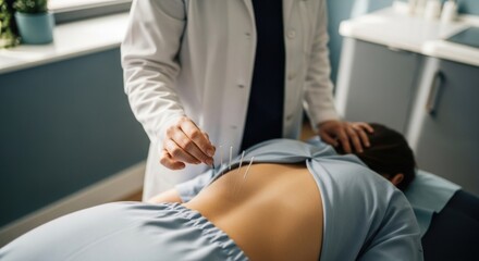 Obraz premium Acupuncture treatment on a woman's back