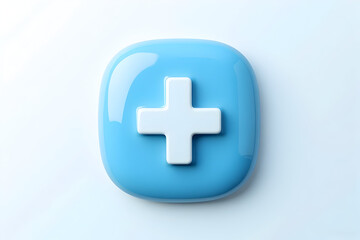 Obraz premium Medical Cross Icon on Blue Rounded Square Button Glossy Design