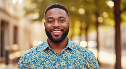 Confident African American Man Smiling Outdoors in Urban Environment