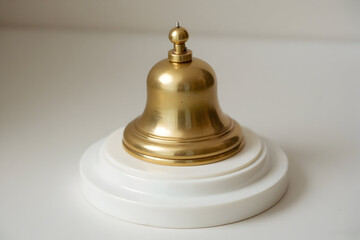 Brass Bell on White Base Close-up Still Life Indoor