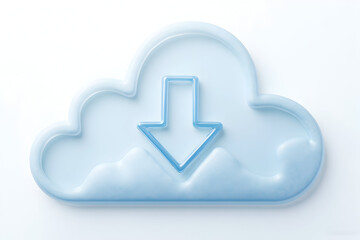 Cloud Downloading Icon Blue Symbol on White Background